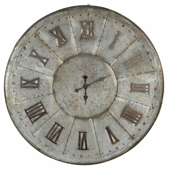 Homeroots Oversized Rustic Galvanized Metal Round Wall Clock 401287